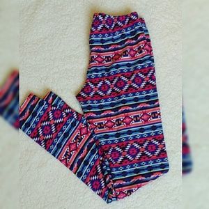 Blue and pink aztec print leggings